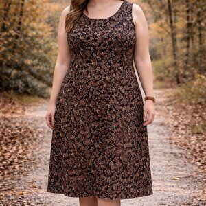 Vintage Julian Taylor New York Paisley Dress Women’s 18W Black Brown Sleeveless
